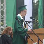 Klahowya Salutatorian Tyler Larson gives his speech at the graduation ceremony June 13.