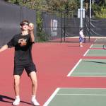 Luke Caputo/Kitsap News Group photos
Cougar Davis Mills prepares to serve in a match against Olympic Sept. 15 at Central Kitsap High School.