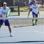 Trojans Sam Lewis and Aiden Vaughn won their doubles match against Bremerton Sept. 22 to contribute to Olympics team victory.