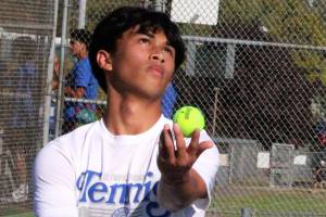 Luke Caputo/Kitsap News Group photos
Trojan Jonah Pantig won his singles match on the road against Bremerton Sept. 22.