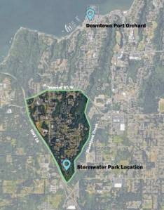 City of Port Orchard courtesy map
An outlined map shows the location of the proposed Sherman Avenue stormwater park in Port Orchard.