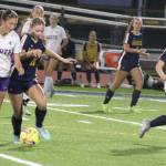 Luke Caputo/Kitsap News Group photos
Spartan Eliza Jurcak and Viking Brooke Keyser fight for the ball during a 1-0 Bainbridge home win over North Kitsap Oct. 2.