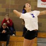 Buccaneer Evie Dawson prepares to spike the ball in a 3-1 Kingston home loss to the North Kitsap Vikings Oct. 14.