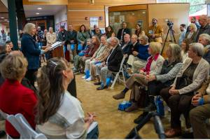 Bernadette Capindo courtesy photo
Olympic College interim president Joan Hanten addresses the crowd at a ribbon-cutting ceremony for the Poulsbo campus healthcare expansion Oct. 18.