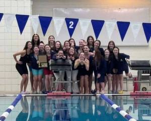 Krista Pal courtesy photo 
The Bainbridge High School girls swim team celebrates its first-place finish in the 2A West Central District Championships Nov. 8 at the Curtis Aquatic Center in Tacoma.