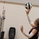 Luke Caputo/Kitsap News Group photos
SK middle blocker Madelyn Schmidt taps a ball over the net in a 3-0 loss to the Kennedy Catholic Lancers Nov. 14 in the first round of the District 3/4 4A volleyball tournament at Frontier Middle School in Tacoma.