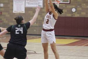 Luke Caputo/Kitsap News Group
Buccaneer Taizah Franklin puts up a shot in a 59-53 Kingston home win over the Klahowya Eagles Nov. 28.