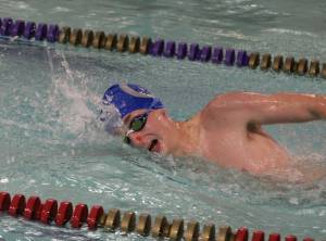 Luke Caputo/Kitsap News Group photos
Trojan Christopher Kylven took first-place in the 200-yard freestyle race, contributing to a 92-68 Olympic win over the Kingston Buccaneers Dec. 10 at the North Kitsap Community Pool in Poulsbo.