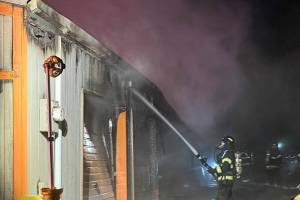 NKF&R courtesy photo
A fire at Attic Storage damaged two buildings near the intersection of Bond Road and Minder Road Jan. 22.