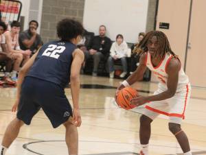 Luke Caputo/Kitsap News Group photos
Cougar Larry Williams III looks to make a play in a 62-46 CK home loss to Bellarmine Prep Jan. 22.