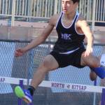 Viking Edmond Sargsyan competes in the boys 110-meter hurdles in a track and field meet at North Kitsap High School March 26.