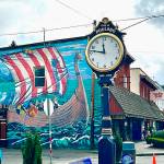 The Rotary Clubs vintage clock on Front Street in downtown Poulsbo.
