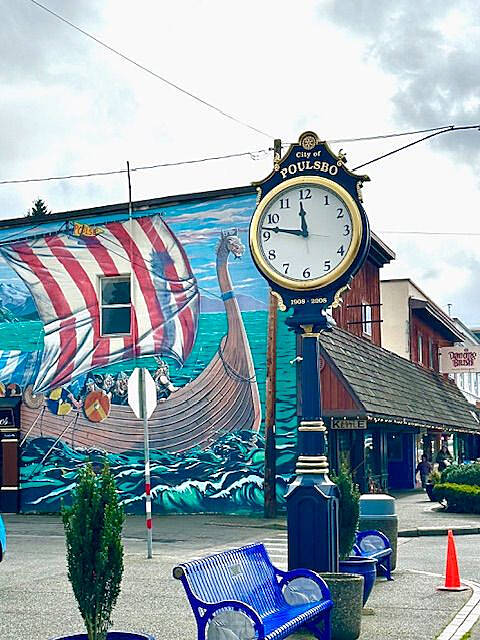 The Rotary Clubs vintage clock on Front Street in downtown Poulsbo.