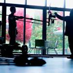 Students work on-set.