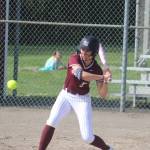 Luke Caputo/Kitsap News Group photos
Liz Desilets of SK swings at an incoming pitch in a 10-1 Wolves home loss to Rogers (Puyallup) April 20.