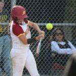 Luke Caputo/Kitsap News Group photos
Buccaneer Abi Waag swings at an incoming pitch during a 10-6 Kingston home loss to the Port Angeles Roughriders May 1.