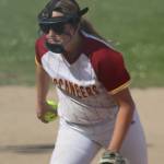 Buccaneer Summer Moore prepares to throw a pitch during a 10-6 Kingston home loss to the Port Angeles Roughriders May 1.