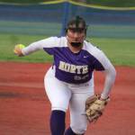 Viking Charizma Fake winds up a pitch in a 10-8 loss to Port Angeles in the 2026 District 3 2A Fastpitch Championship May 16 at the Regional Athletic Complex in Lacey.