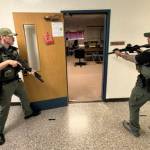 Mike De Felice/Kitsap News Group photos
Kitsap law enforcement agencies participate in an active shooter training at Ridgetop Middle School in July.