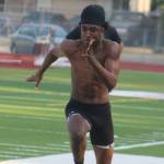 South Kitsap wide receiver/defensive back Dyvonte Sellers runs the 40-yard-dash during a practice session Aug. 5 in Port Orchard.